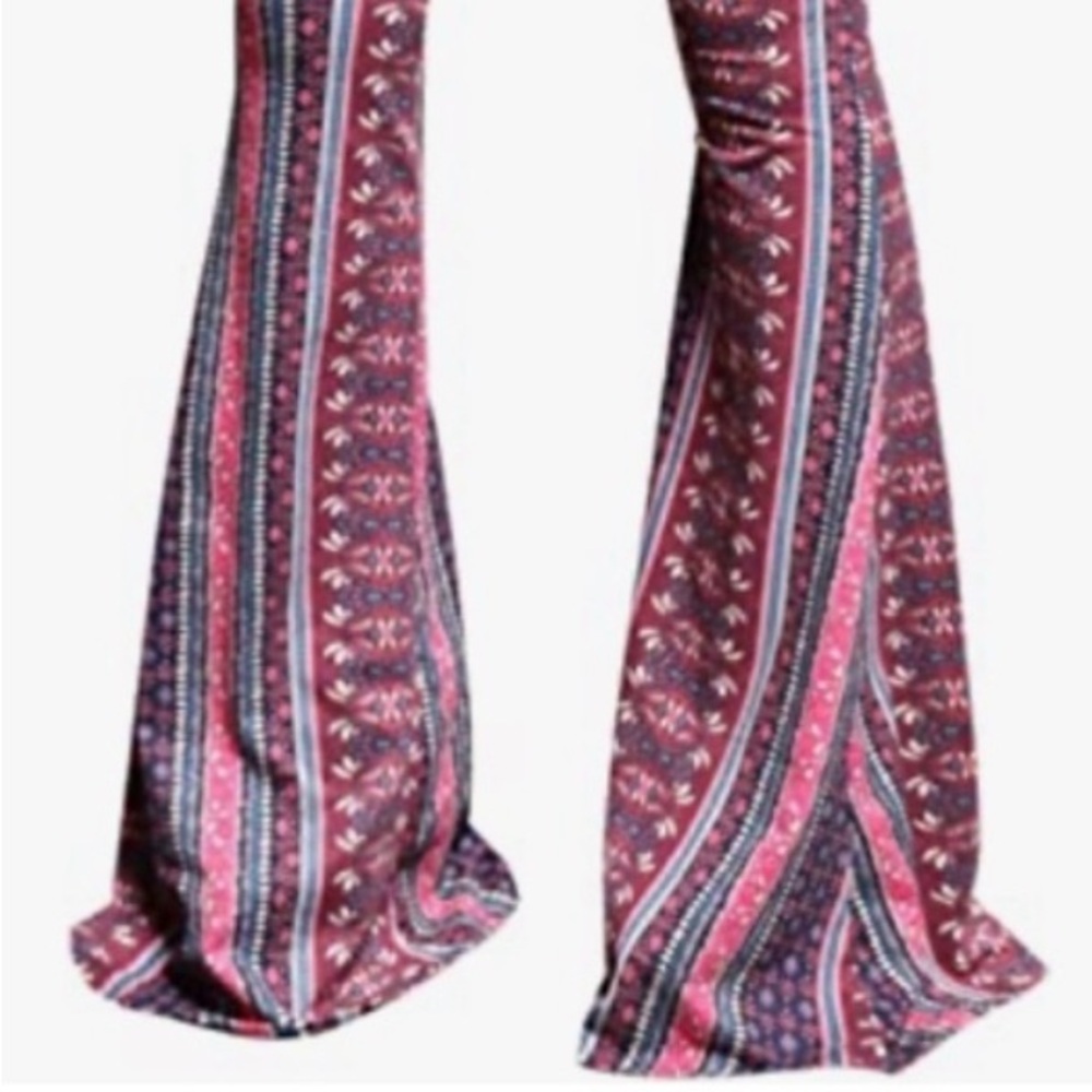 Boho Tribal floral bohemian bell bottom flared pant festival pink burning man - Picture 1 of 2